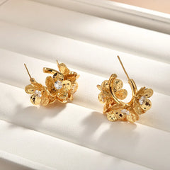 Women's Super Fairy Flower Stud Earrings Metal Zircon High-end Sweet Elegant Earrings Korean-style Simple Accessories Wholesale