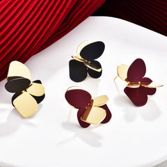 Women's Sweet Cute Butterfly Stud Earrings Irregular Metal Contrast-Color Fashionable Simple Earrings Jewelry Casual Versatile