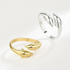 Double Dolphin Rings Women Fashion Niche Design Simple Adjustable Opening Cute Finger Ring Korean Style Accessories Wholesale