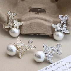 Female Hot Sale New Design Imitation Pearl Bow Rhinestone Drop Earring Fashion Glitter Charms Bulk Jewelry Accessories for Daily
