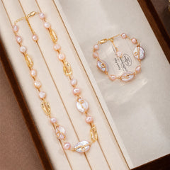 Fashion Baroque Pearl Freshwater Pearl 18K Gold Plated Jewelry Sets for Girls Elegant Bracelets Necklaces for Women Ladies