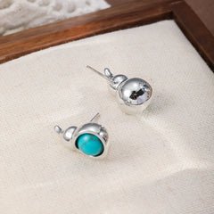 Fashion Turquoise Chalcedony Gourd Stud Earrings for Girls Sweet Trendy White K Plated Jewelry for Women Ladies Wholesale Bulk