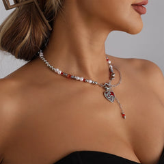 Fashion Punk Y2K Glitter Heart Necklaces for Girls Links Sweet Spicy Glamorous Jewelry for Women Ladies Accessories Wholesale