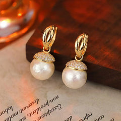 Vintage Sweet Elegant Imitation Pearl Drop Earrings for Girls Graceful Flower Floral Jewellry for Women Ladies Accessories Chic