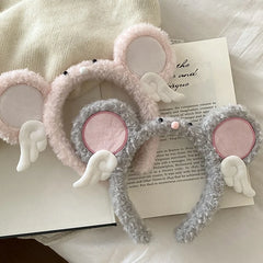 Cute Furry Angel Wings Elastic Hairband for Girls Elephant Cartoon Fashion Female Makeup Wash Face Headband Bulk Hair Accessory