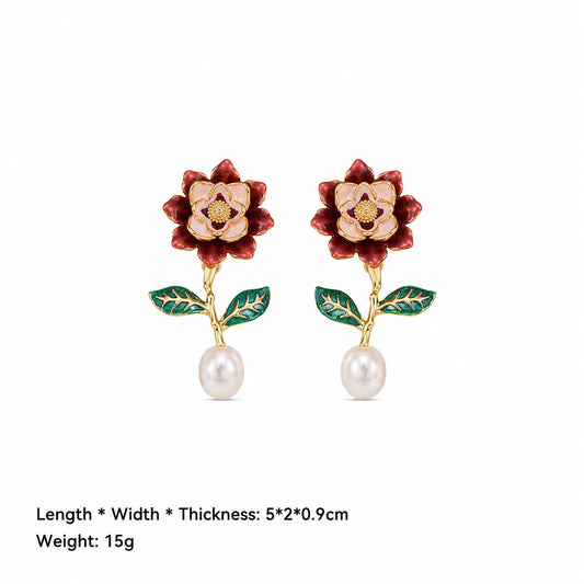Women Flower Shape Freshwater Pearl S925 Silver 18k Gold-plated Drop Earring Elegant Fashion in Stock Jewelry for Female Daily