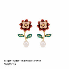 Women Flower Shape Freshwater Pearl S925 Silver 18k Gold-plated Drop Earring Elegant Fashion in Stock Jewelry for Female Daily