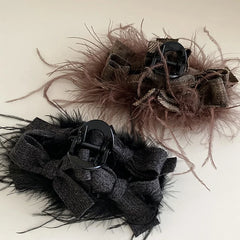 Fashion Trendy Luxury Feather Hair Claw Clips for Girls Elegant Luxurious Bowknot Claws for Women Ladies Hair Accessories Chic