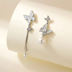 Fashion Sweet Trendy Butterfly Tassel Imitation Pearl Drop Earrings for Girls Elegant Jewelry for Women Ladies Accessories