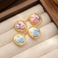 Ladies Drip Glaze Hand-Painted Graffiti 18k Gold-plated S925 Silver Flower Stud Earring Fashion Elegant Low MOQ in Stock Jewelry