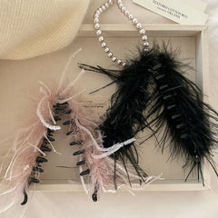 Fashion Luxurious Feather Elegant Hair Clips for Girls Graceful Sweet Banana Clips for Women Ladies Hair Accessories in Stock