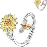 Best-selling Sunflower Rotating Rings Women's Zircon Engraving Adjustable Stress Relief Daisy Rings Fashion Jewelry Accessories