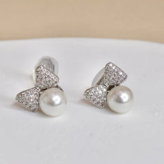 Fashion Imitation Pearl Sweet Elegant Bowknot Clip on Earrings for Girls Art Deco Dainty Jewelry for Women Ladies Accessories