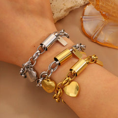 Fashion Elegant Heart Chain Bracelets Steel Classic Modern Vintage Retro Trendy Jewelry for Women Lady Accessories Wholesale