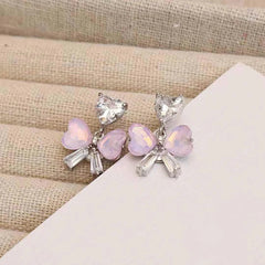 Fashion Luxury Bowknot Glitter Rhinestone Drop Earrings for Girls Sweet Princess Style Jewelry for Women Ladies Accessories