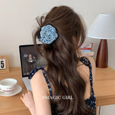 Hot Sale Women Color Blocked Flower Hair Claws Graceful Trendy Handmade in Stock Hair Clips Accessories for Daily Office Use