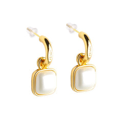 French-style Sweet Earrings Women Square Imitation Pearl Ear Studs Fashionable Simple and High-end Elegant Versatile Earrings