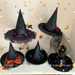 Halloween Witch Hat Pumpkin Bow Rose Elegant Gothic Headwear for Baby Girls Spooky Party Costume Accessories Vintage Style Decor