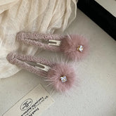 Female Pink Fur New Design Small Snap Clips Fashion Sweet Elegant in Stock Bulk Hair Clips Accessories for Women Daily Causal