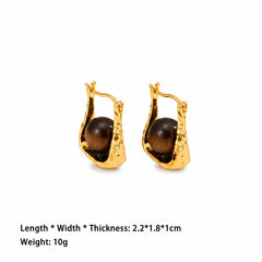 Fashion Tiger Eye Stone Turquoise 18K Gold Plated White K Drop Earrings for Girls Simple Jewelry for Women Ladies Wholesale