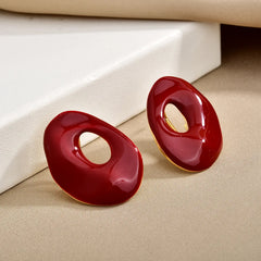 2026 New Irregular Red Stud Earrings Retro Niche Design High-end Wine-red Earrings Elegant Style Earrings Ear Jewelry for Women