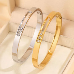 Women's Titanium Steel Bracelet Unique Design with Sliding Grooves and Zircon Dainty Bangles Fashion Jewelry Accessories Bulk