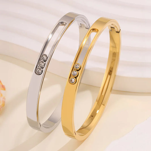 Women's Titanium Steel Bracelet Unique Design with Sliding Grooves and Zircon Dainty Bangles Fashion Jewelry Accessories Bulk