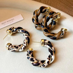 Female Leopard Print Circle Shape Hoop Earring Fashion Vintage Elegant Glamorous Wholesale Jewelry Accessories for Causal Daily