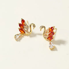 Sweet Glitter Rhinestone Cat Animals Swan Drop Earrings for Girls Flowers Rose Elegant Jewelry for Women Ladies Accessories