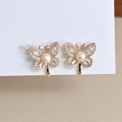 Fashion Dainty Elegant Imitation Pearl Butterfly Clip on Earrings for Girls Sweet Animals Jewelry for Women Ladies Accessories