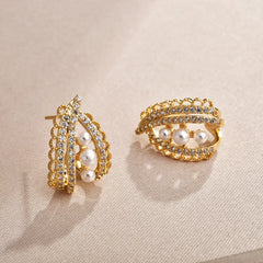 Exquisite Zirconium Lace Imitation Pearl Stud Earrings Women's Light Luxury High-end Elegant Sweet Earrings Jewelry 2026 New