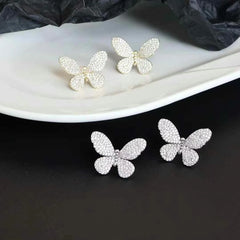 Ladies Silver Butterfly Small Rhinestone Stud Earring Sparking Fashion Chic Simple Elegant Bulk Jewelry Accessories for Causal