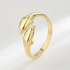 Double Dolphin Rings Women Fashion Niche Design Simple Adjustable Opening Cute Finger Ring Korean Style Accessories Wholesale