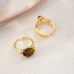 Fashion Tiger Eye Stone Copper 18K Gold Freshwater Pearl Rings for Girls Trendy Cubic Zirconia Jewelry for Women Lady Wholesale