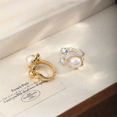Fashion Simple Baroque Pearl White Zircon Rings for Girls Sweet White K Plated Jewelry for Women Ladies Wholesale China Factory