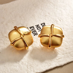 Gold And Silver Geometric Square Stud Earrings For Women Vintage Cross Design Statement Metal Earrings Fashion Jewelry Wholesale