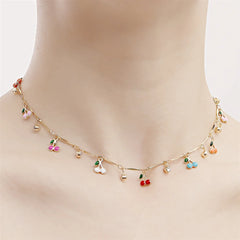 Fashion Simple Elegant Cherry Sweet Necklaces for Girls Kawaii Trendy Jewelry for Women Ladies Teenager Accessories Daily