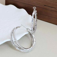 Women Hot Sale High Quality Rhinestone Circle Hoop Earring Fashion Sparking Glitter Chic Wholesale Jewelry Accessories for Daily