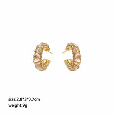 Fashion Tiger Eye Stone Blue Turquoise Shell 18K Gold Plated S925 Silver Hoop Earrings for Girl Jewelry for Women Lady Wholesale