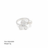 Fashion Freshwater Pearl Cubic Zirconia Flowers White K Plated Rings for Girls Sweet Jewelry for Women Ladies Wholesale Simple