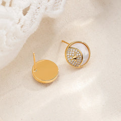 Women Circle S925 Silver Zircon Abalone Shell Small Stud Earring Fashion Simple Factory Price in Stock Jewelry for Female Daily