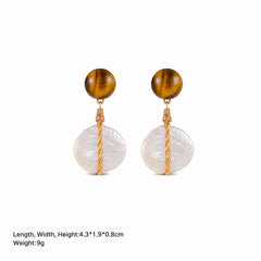 Female Brown Tiger Eye Stone Baroque Pearl S925 Silver Drop Earring Elegant Vintage Trendy Charms Low MOQ in Stock Jewelry