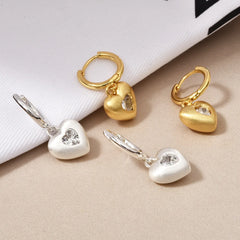 French-style Cute Zirconium-inlaid Hoop Earrings Gold Brushed Round Square Heart-shaped Small Ear Buckles Elegant Accessories