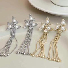 Women Mental Tassel Irregular Shape Imitation Pearl Drop Earring Exaggerated Fashion Chic Glitter Bulk Daily Jewelry Accessories