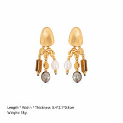 Fashion Baroque Pearl S925 Silver Drop Earrings for Girls Copper 18K Gold Jewelry for Women Ladies Tiger Eye Stone Wholesale