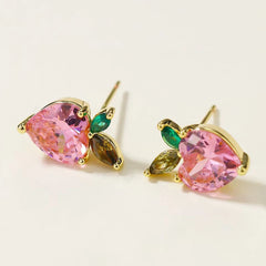 Sweet Stylish Trendy Glitter Fruits Bowknot Stud Earrings for Girls Fashion Elegant Rhinestone Jewelry for Women Lady Accessory