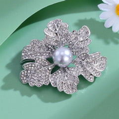 Fashion Flowers Floral Imitation Pearl Sweet Brooches for Girls Elegant Glitter Sparkle Pins Jewelry for Women Ladies Accessory