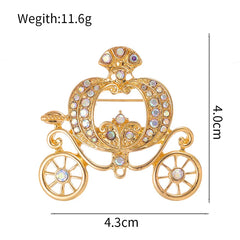 Sweet Princess Pumpkin Cart Glitter Sparking Brooches for Girls Sweet Elegant Stylish Pins Jewelry for Women Ladies Accessories