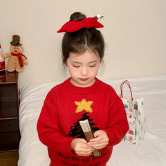 2025 Christmas Star Solid Color Scrunchies for Baby Girls Cute Sweet Bell Bowknot Hair Ties for Kids Children Hair Accessories