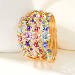 Fashion Trendy Flowers Floral Bold Dainty Bangles for Girls Charms Elegant Vintage Retro Jewelry for Women Ladies Accessories
